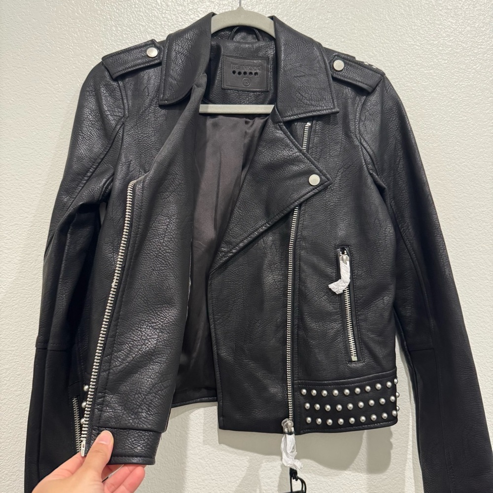 Blank NYC Black Studded Moto Biker Jacket Size‎ XS Vegan Leather - Picture 7 of 10